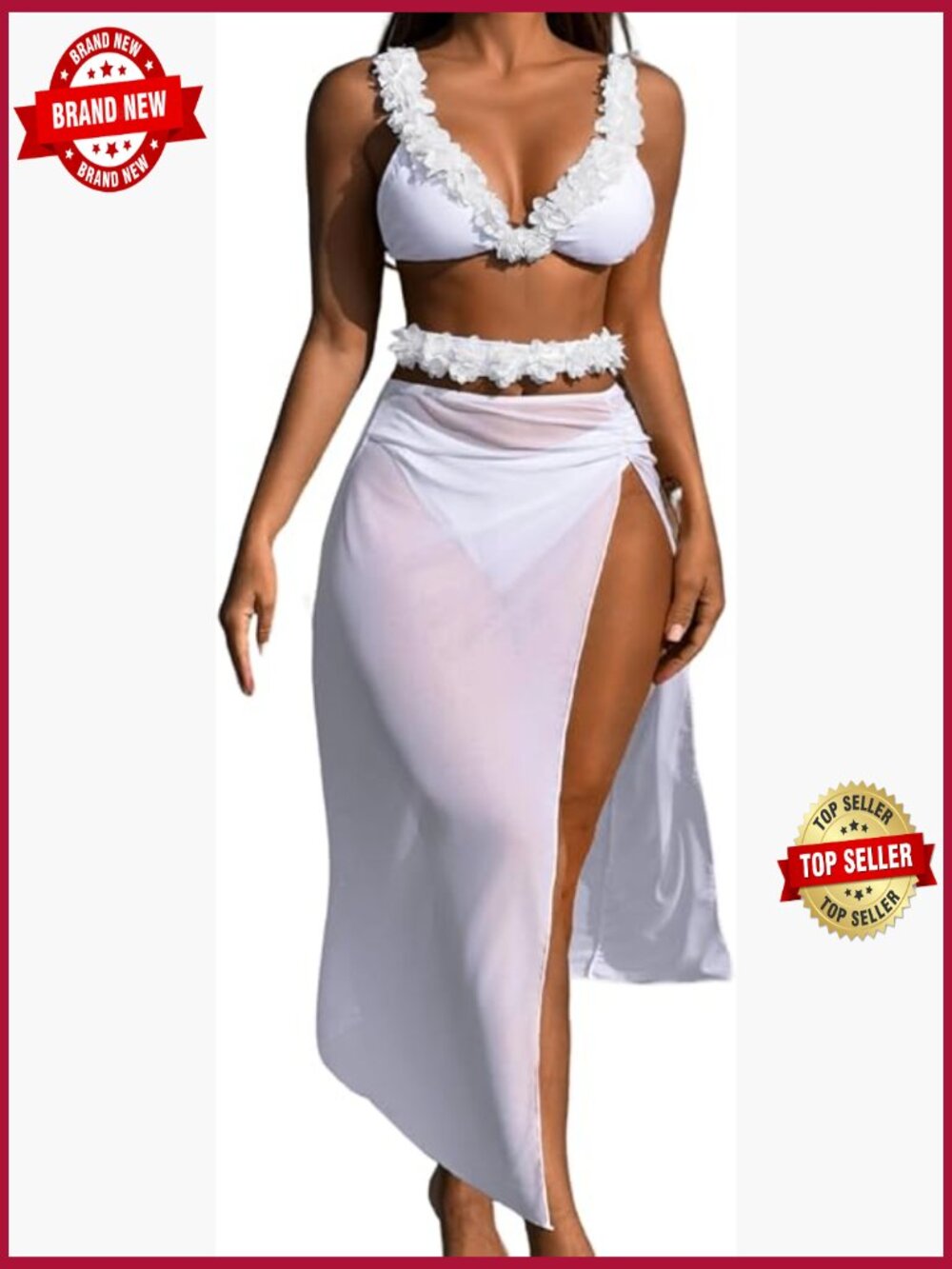 Sexy 3-Piece Floral Bikini Set with Matching Skirt Cover Up
